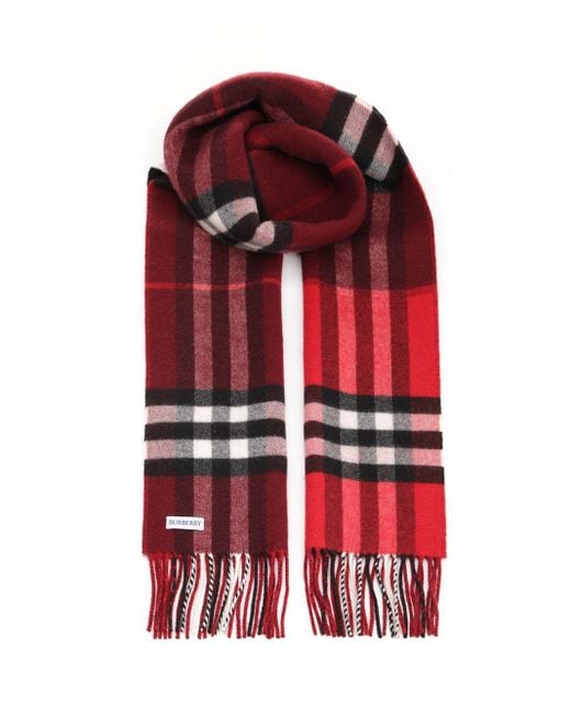 Burberry Red Check Cashmere Scarf Scarves And Foulards Multicolor