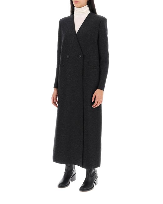 Harris Wharf London Black Collarless Coat In Pressed Wool