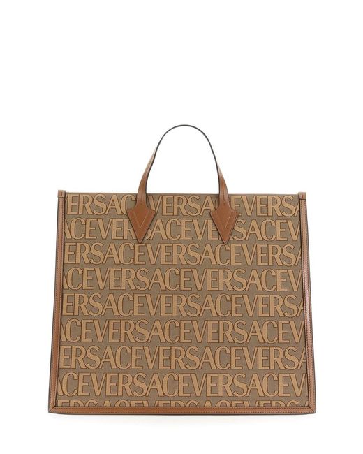 Versace Brown Allover Logo Shopper Handbag for men