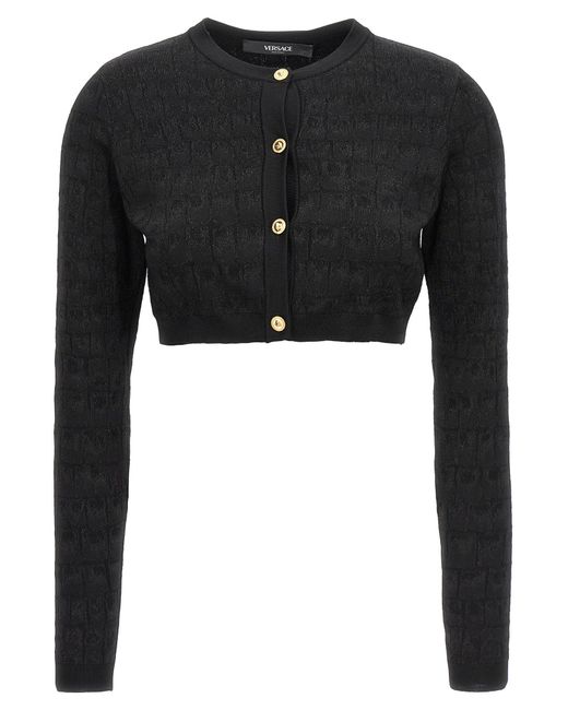 Versace Black Crocodile-effect Cardigan Sweater, Cardigans