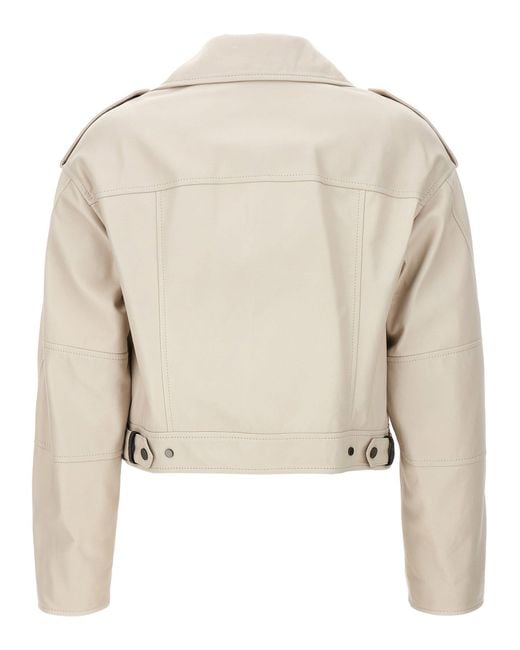 Brunello Cucinelli Leather Biker Jacket Casual Jackets in Natural | Lyst