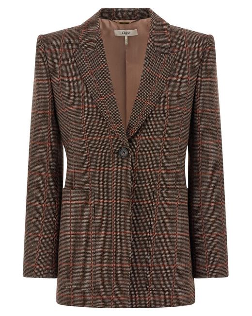 Chloé Brown Check Wool Blazer Blazers