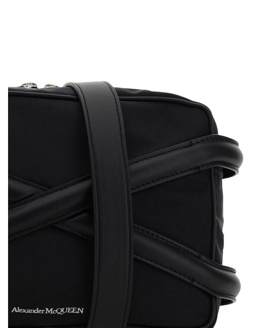 Alexander McQueen Black Nylon And Leather Shoulder Bag With Frontal Logo for men