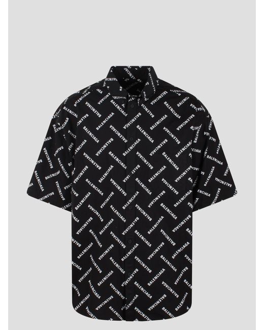 Balenciaga Black Logo-print Cotton Shirt for men