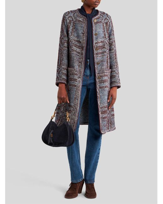 Etro Gray Jacquard Boucle Coat
