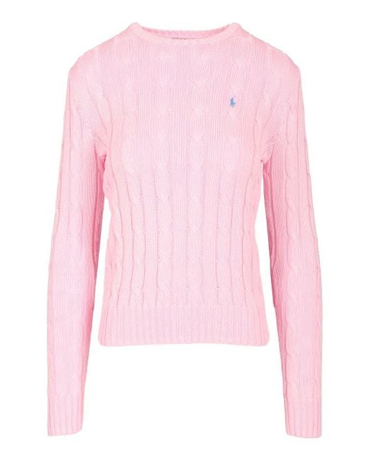 Polo Ralph Lauren Pink Cable Knit Crew Neck Sweater Knitwear Rose