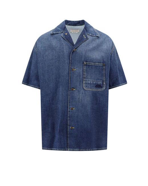 Camicia in denim con dettaglio logo di Alexander McQueen in Blue da Uomo