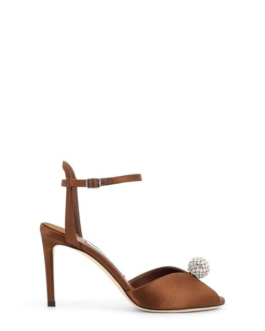 Jimmy Choo White Sacora Satin Sandals With Crystal Detail