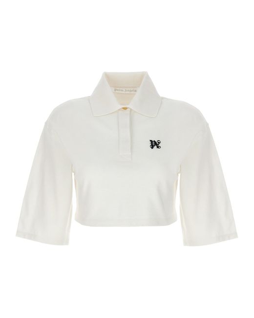 Palm Angels White 'Monogram' Crop Polo Shirt