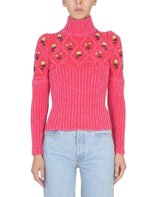 Cormio Red Jersey With Floral Embroidery