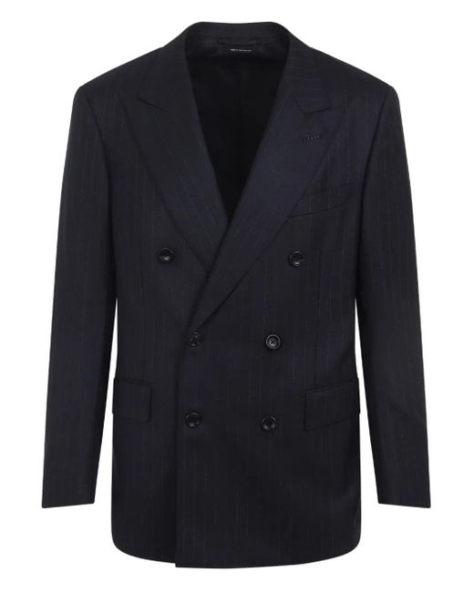 Blazer Doppiopetto Gessato-Uomo di Tom Ford in Blue da Uomo