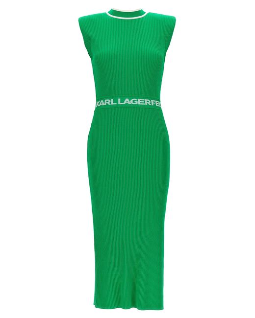 Karl Lagerfeld Green Logo-waist Knitted Dress