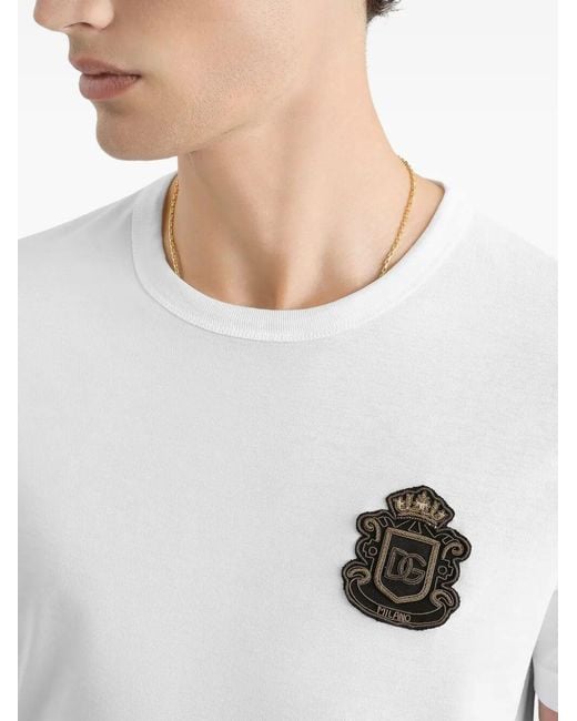 Dolce & Gabbana White Cotton T-Shirt With Logo Crest for men