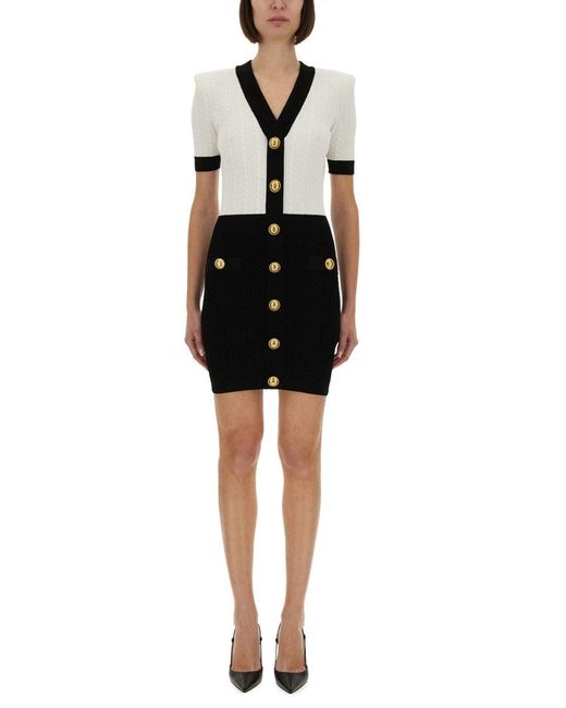 Two-Tone "Bodycon" Dress-Donna di Balmain in Black