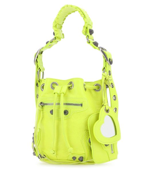 Balenciaga Yellow Fluo Leather Le Cagole Xs Bucket Bag