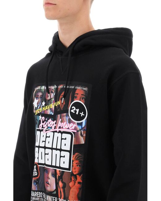 DSquared² Black Cool Fit Hoodie With Print for men