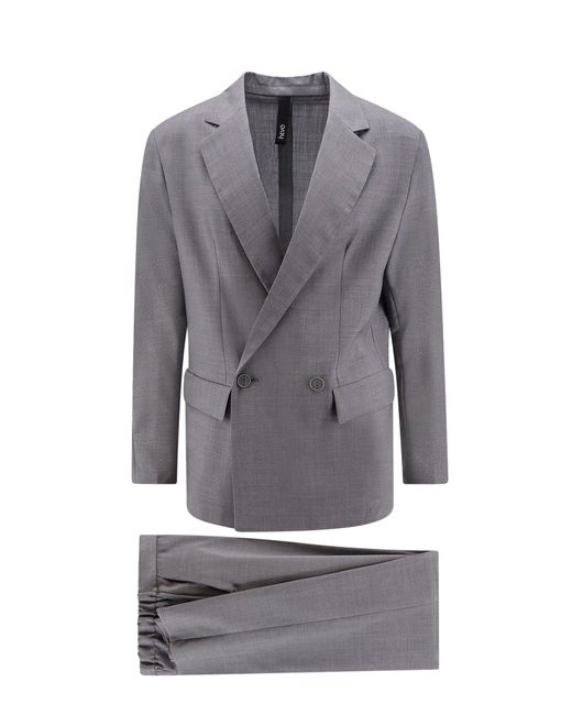 Hevò Gray Virgin Wool Suit With Logoed Buttons for men