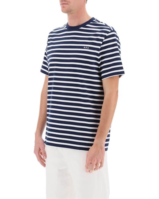 A.P.C. Blue Emilien Striped T Shirt for men