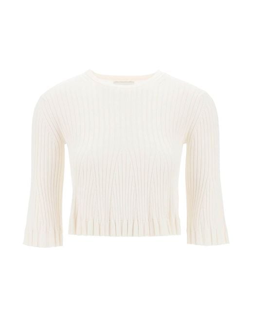 Loulou Studio White Silk And Cotton Knit Ammi Crop Top In