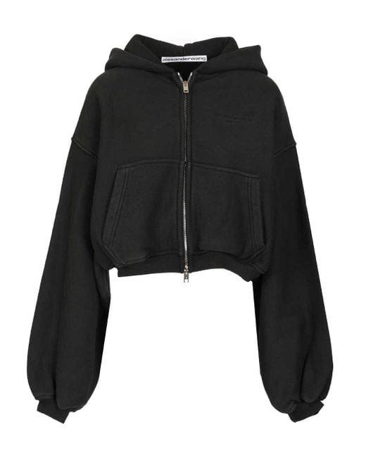 Alexander Wang Black Oversized Cropped Hoodie Sweatshirts