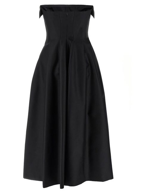 Alberta Ferretti Black Off-The-Shoulder Midi Dress With Structured Corset