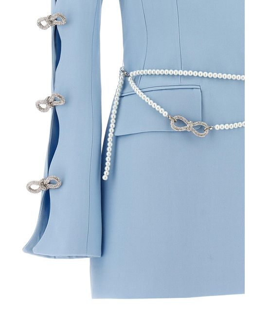 Mach & Mach Blue Bow And Pearl Blazer Dress