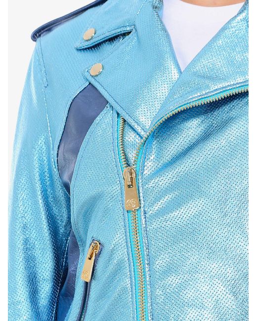 Coco Cloude Blue Metallised Leather Jacket