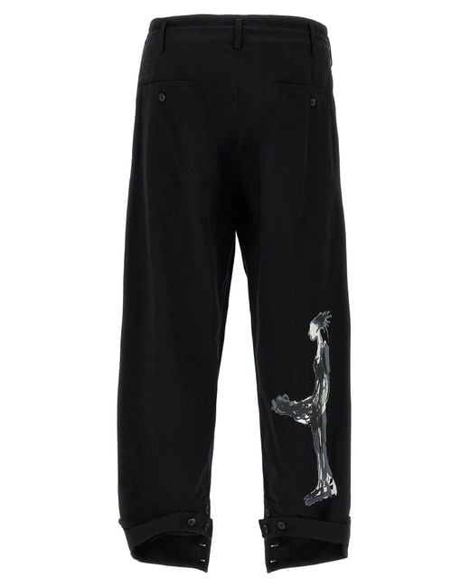 Yohji Yamamoto Black Unique Print Cotton Trousers for men