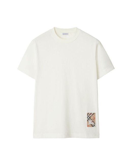 Burberry White Check-Patch Cotton T-Shirt for men