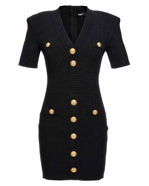 Balmain Black Knitted V-Necked Dress