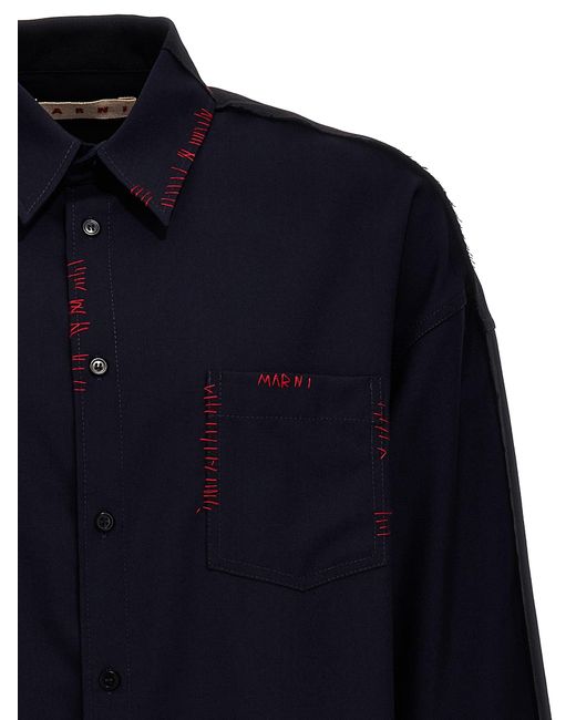 Cool Wool Shirt With Contrast Stitching Maglioni Multicolor di Marni in Blue da Uomo