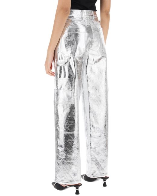 Interior Metallic Sterling Pants In Laminated Leather