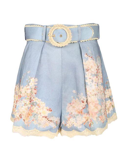 Zimmermann Blue Cascadian Tuck Light Ramie Shorts
