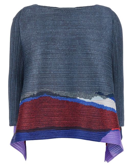 Pleats Please Issey Miyake Blue 'Grainy Colors' Top