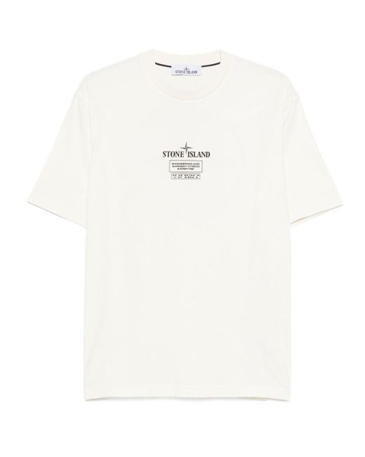 Stone Island White Archive Logo Cotton T-Shirt for men