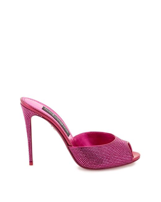 Dolce & Gabbana Pink Satin Mules With Rhinestones