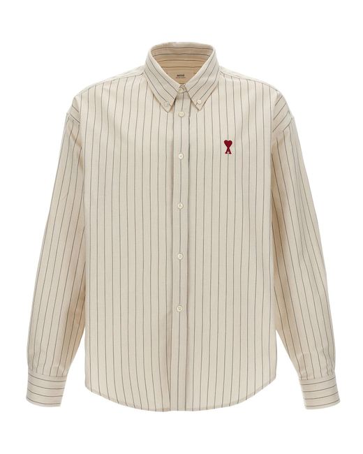 AMI White Logo Embroidery Striped Shirt for men