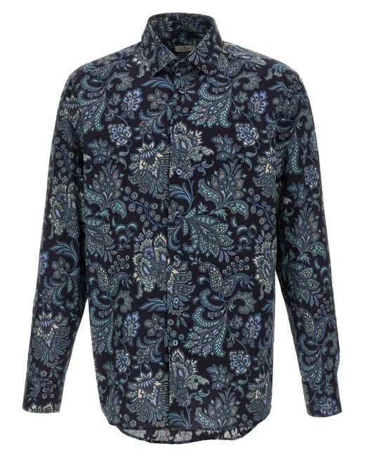 Etro Blue Floral Paisley Cotton Shirt for men