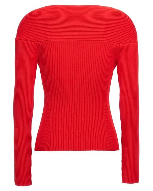 Magda Butrym Red Ribbed Viscose Blend Sweater With Sweetheart Neckline
