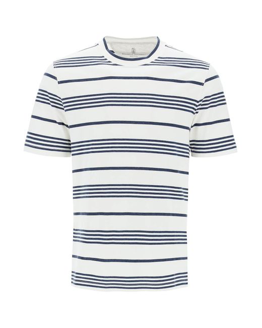 Brunello Cucinelli Gray Striped Crewneck T-Shirt for men