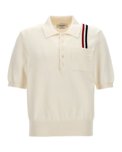Thom Browne White Jersey Stitch Polo for men