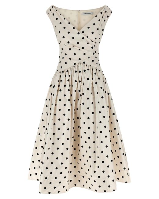 Cream Polka Dot Cotton Midi Abiti Bianco/Nero-Donna di Self-Portrait in White
