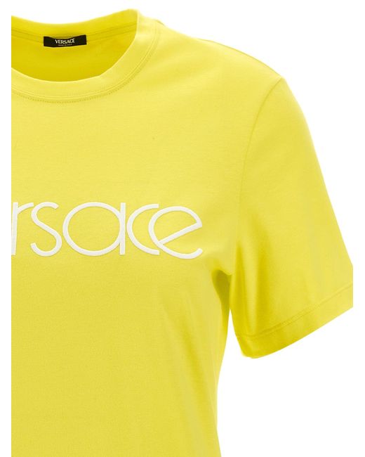 Logo Embroidery T Shirt Giallo di Versace in Yellow