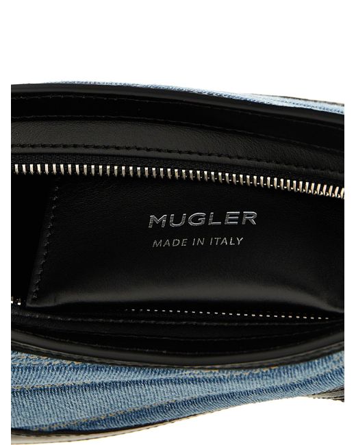 Mugler Blue Small Denim Spiral Curve 01 Shoulder Bags