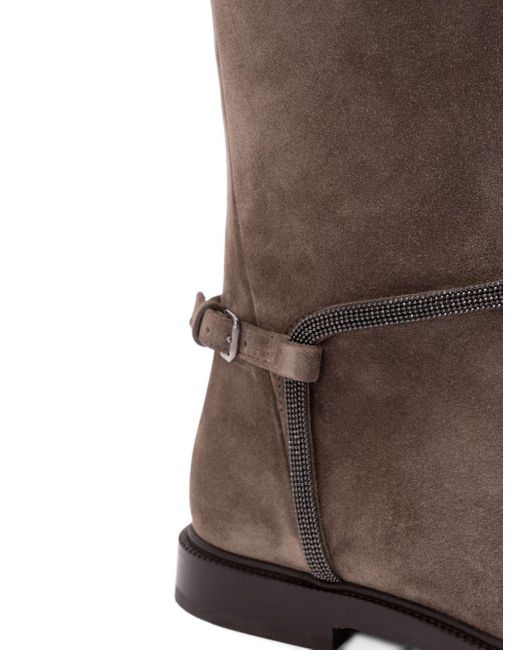 Brunello Cucinelli Brown Suede Boots With Monili Detail