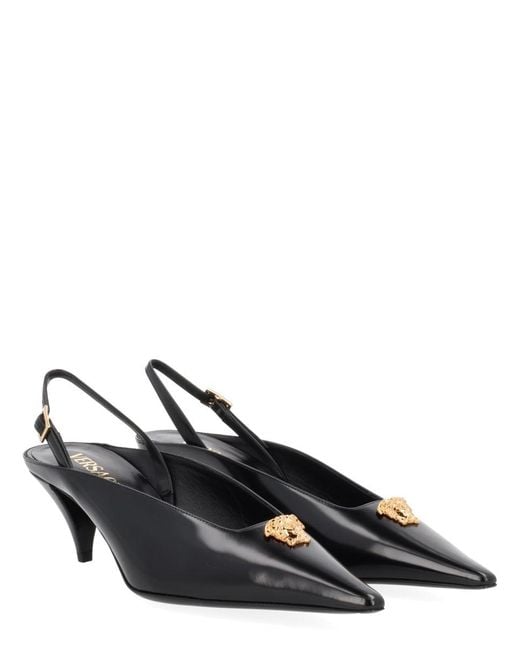 Versace Black Leather Slingback With Medium Heel