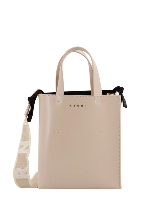 Marni Natural Leather Handbag With Logo Print