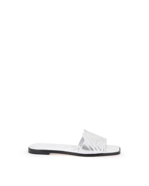 Alexander McQueen White Laminated Leather Slides With Embossed Seal Logo