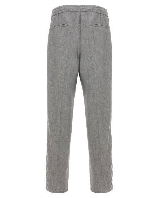 Brunello Cucinelli Gray Virgin Wool Pants With Drawstring for men