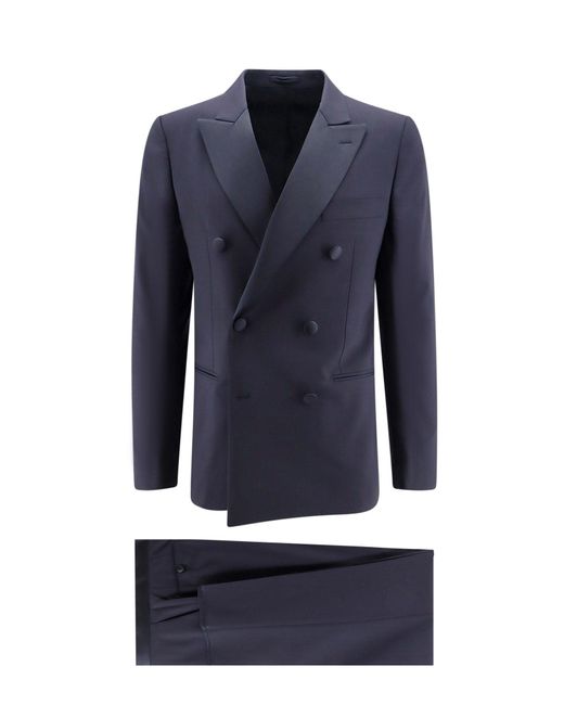 Lardini Blue Stretch Wool Suit With Satin Profiles for men